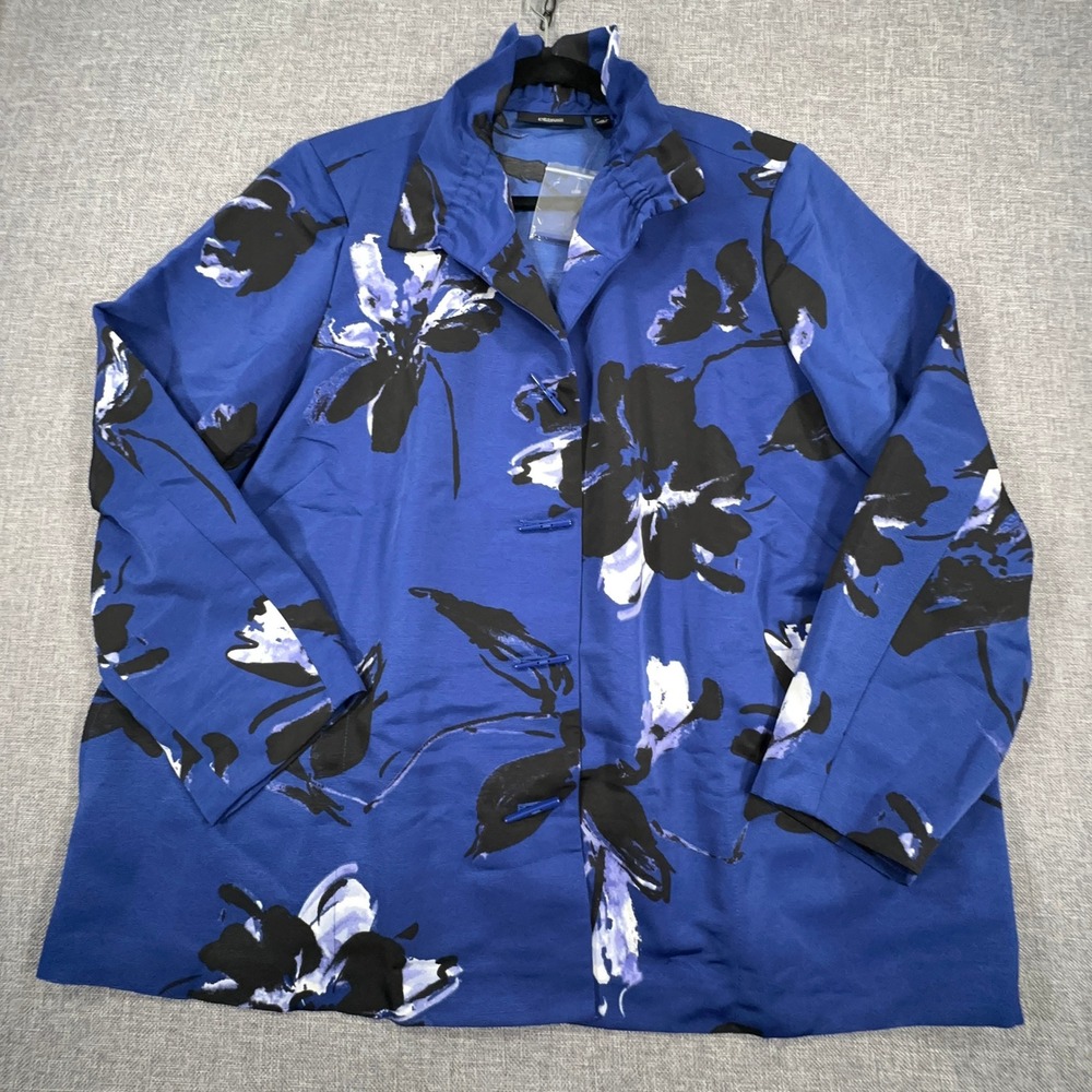 Dennis Basso Blazer Jacket Women XL Floral Art To Wear Blue Office Event NWOT
